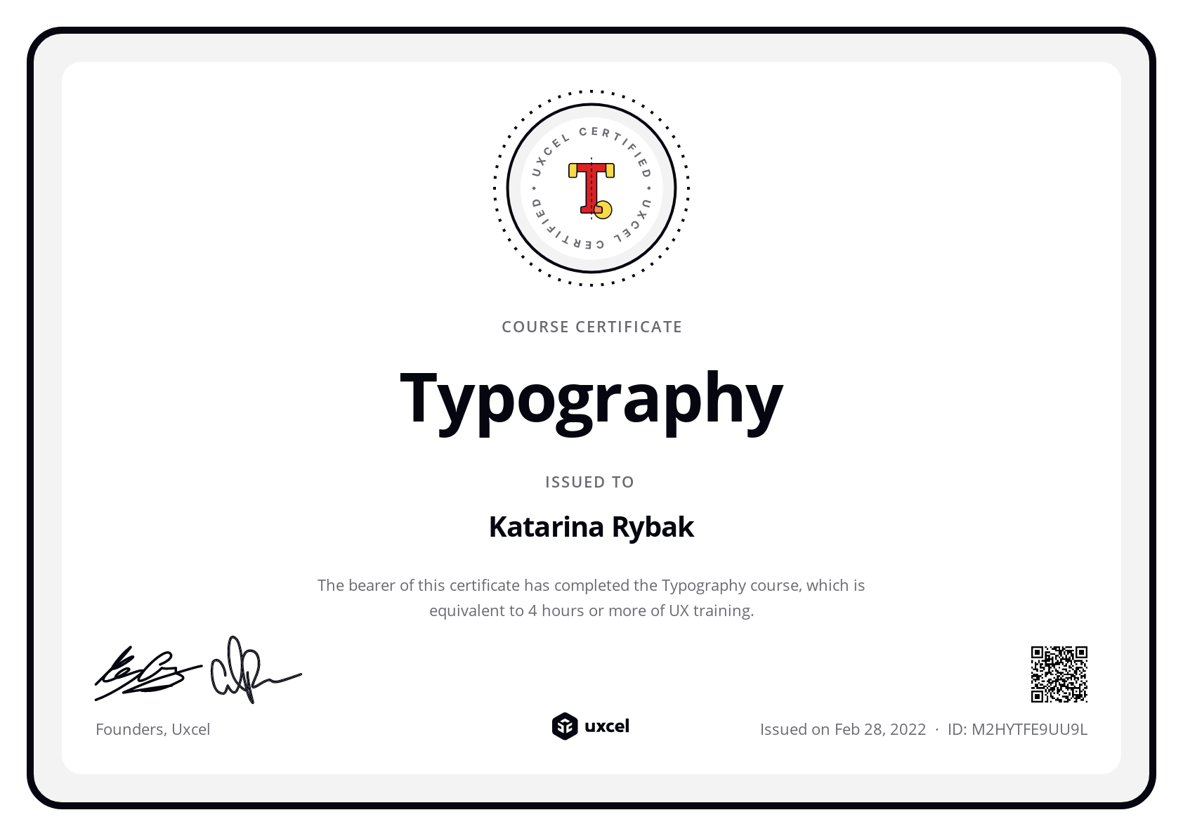 Katarina Rybak's certificate